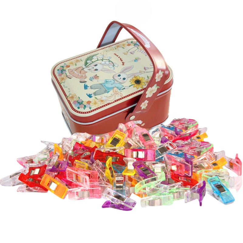 Soraco Sewing Clips with Tin Box, 100 Pcs Assorted Color Craft Clips for Fabric and Quilting, Binding Clips for Sewing Notions and DIY Patchwork - Image 1